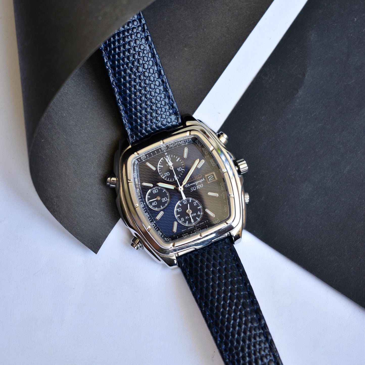 Seiko Quartz Chronograph Blue Waffle Dial