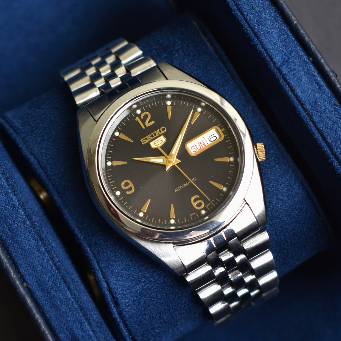 Seiko 5 Automatic Black/ Golden 6,9,12 Numeric Dial