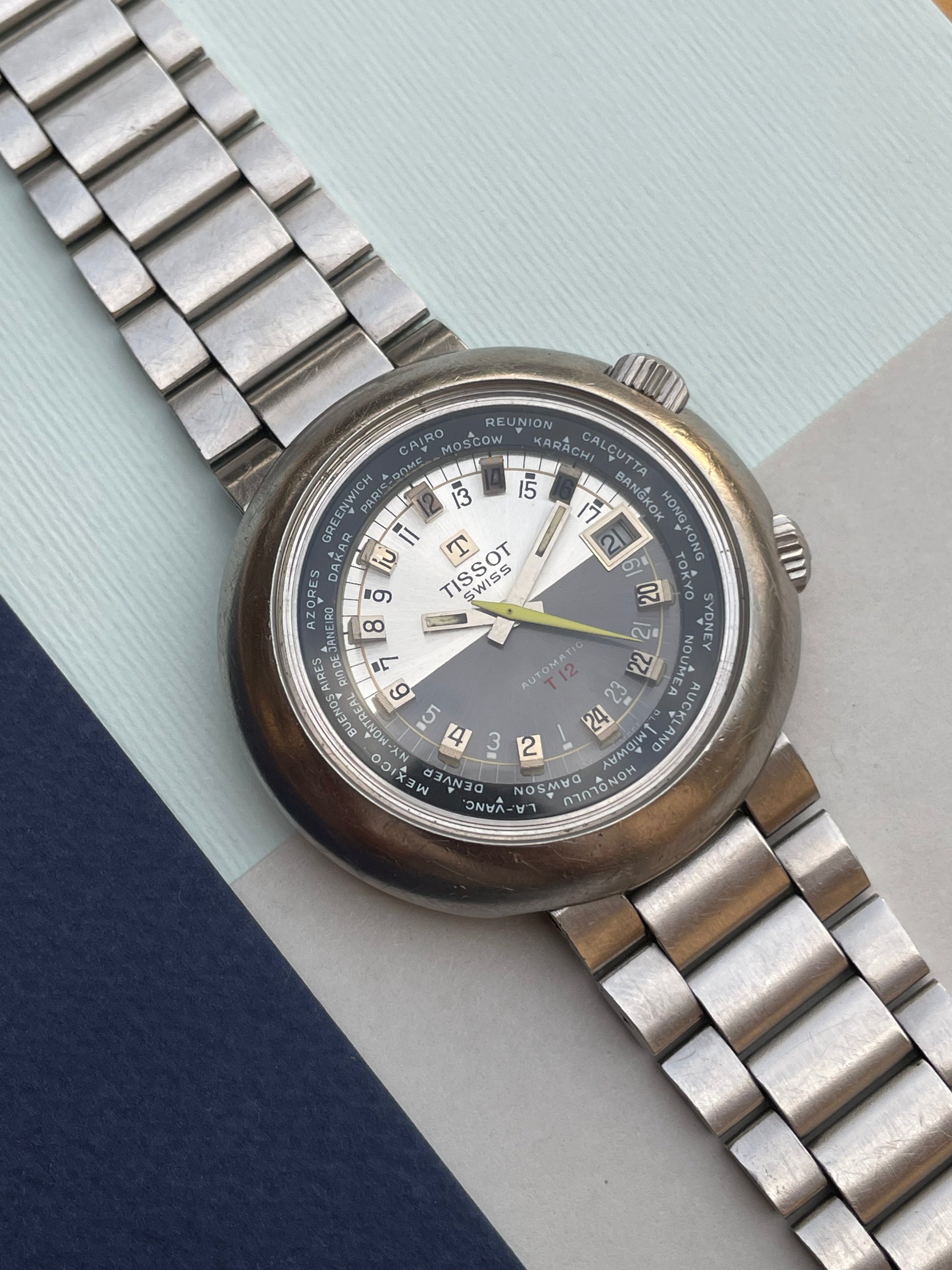 1970s Tissot T12 World Timer – 24-Hour Automatic Watch – Vintage Globe Style from Zaeem Watches