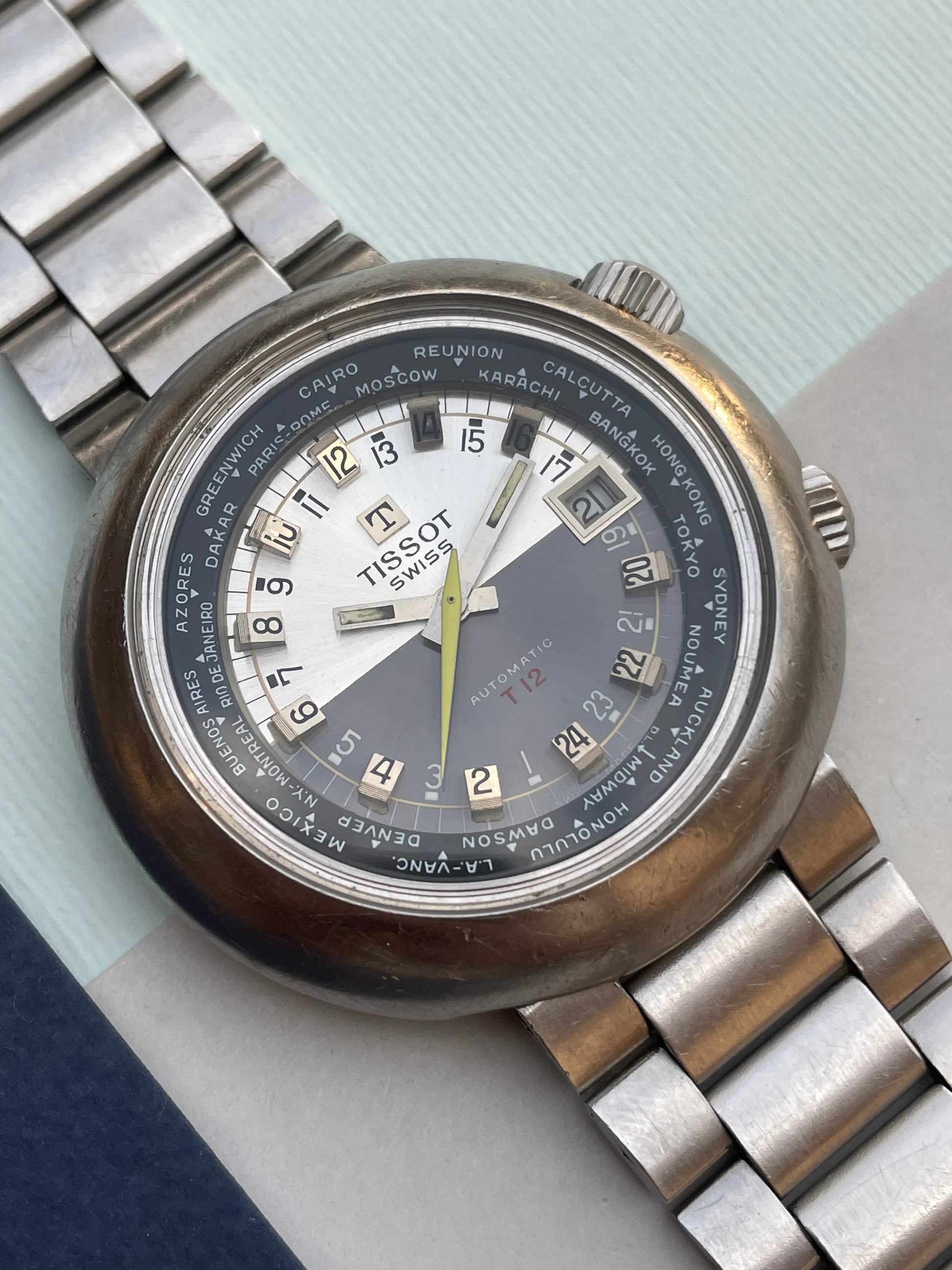 1970s Tissot T12 World Timer – 24-Hour Automatic Watch – Vintage Globe Style from Zaeem Watches