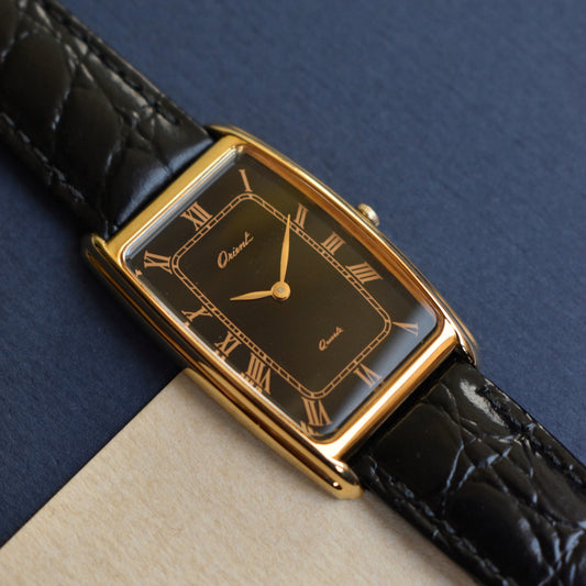 Orient Tank Watch – Black and Gold Dial – Vintage Dress Watch from Zaeem Watches